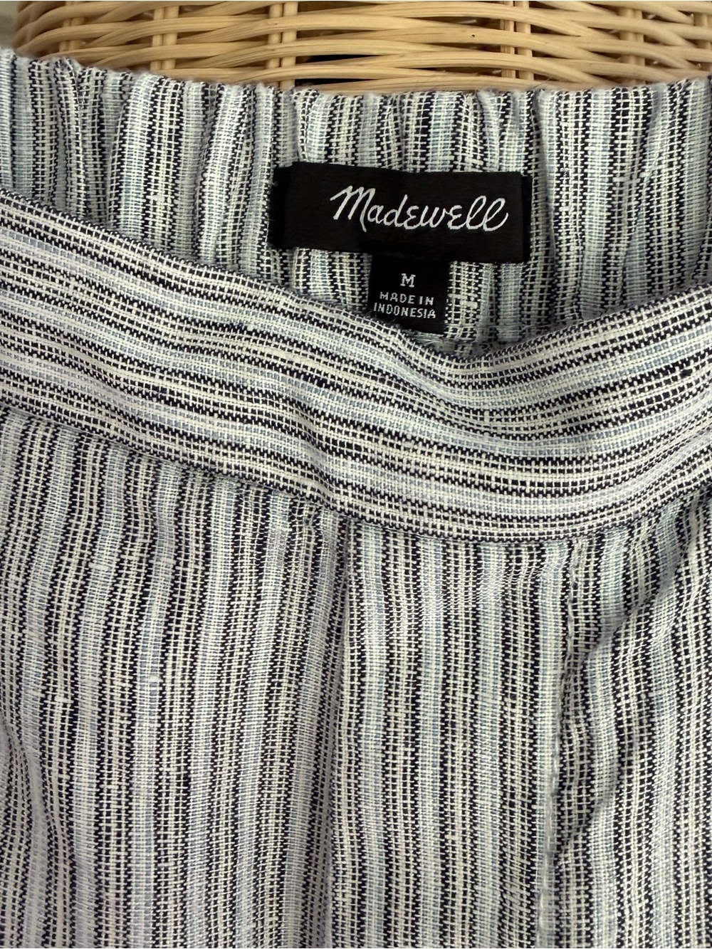 Madewell Striped Barrel Leg Linen Pants — Gray & White - Picture 4 of 5